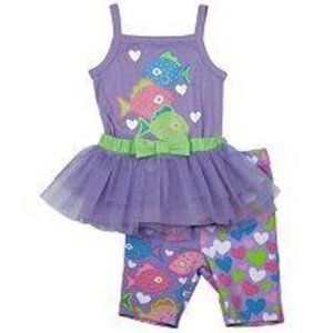 *Summer Set 12 months 3 Pc Purple Heart Fish Tank, Capris, Tutu Krazy Legs Girls